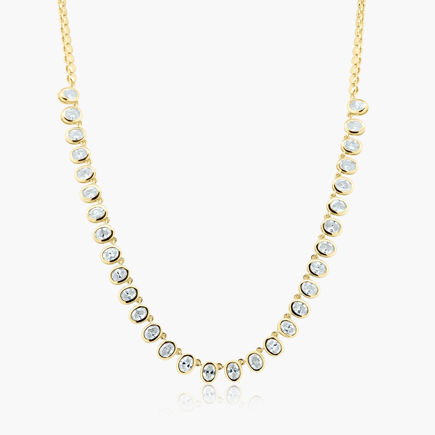 14K Yellow Gold Oval Bezel Half Tennis Necklace-N00007