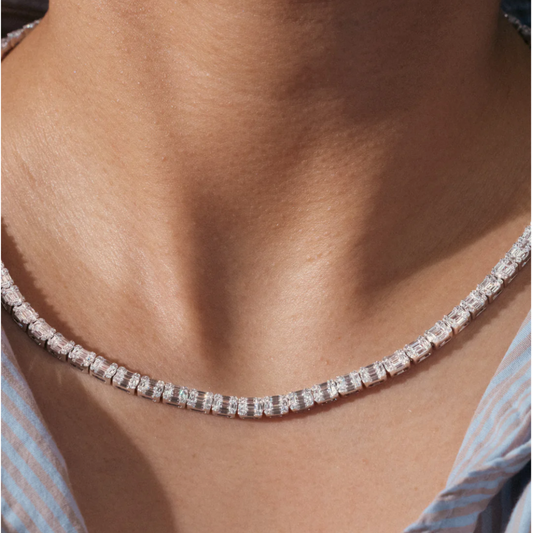 14K White Gold Baguette Necklace-N00007A