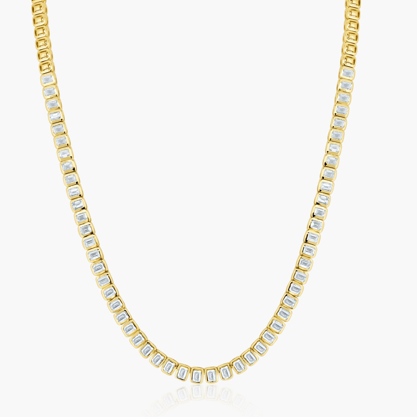 14K Yellow Gold Emerald Cut Diamond Tennis Necklace - N606024