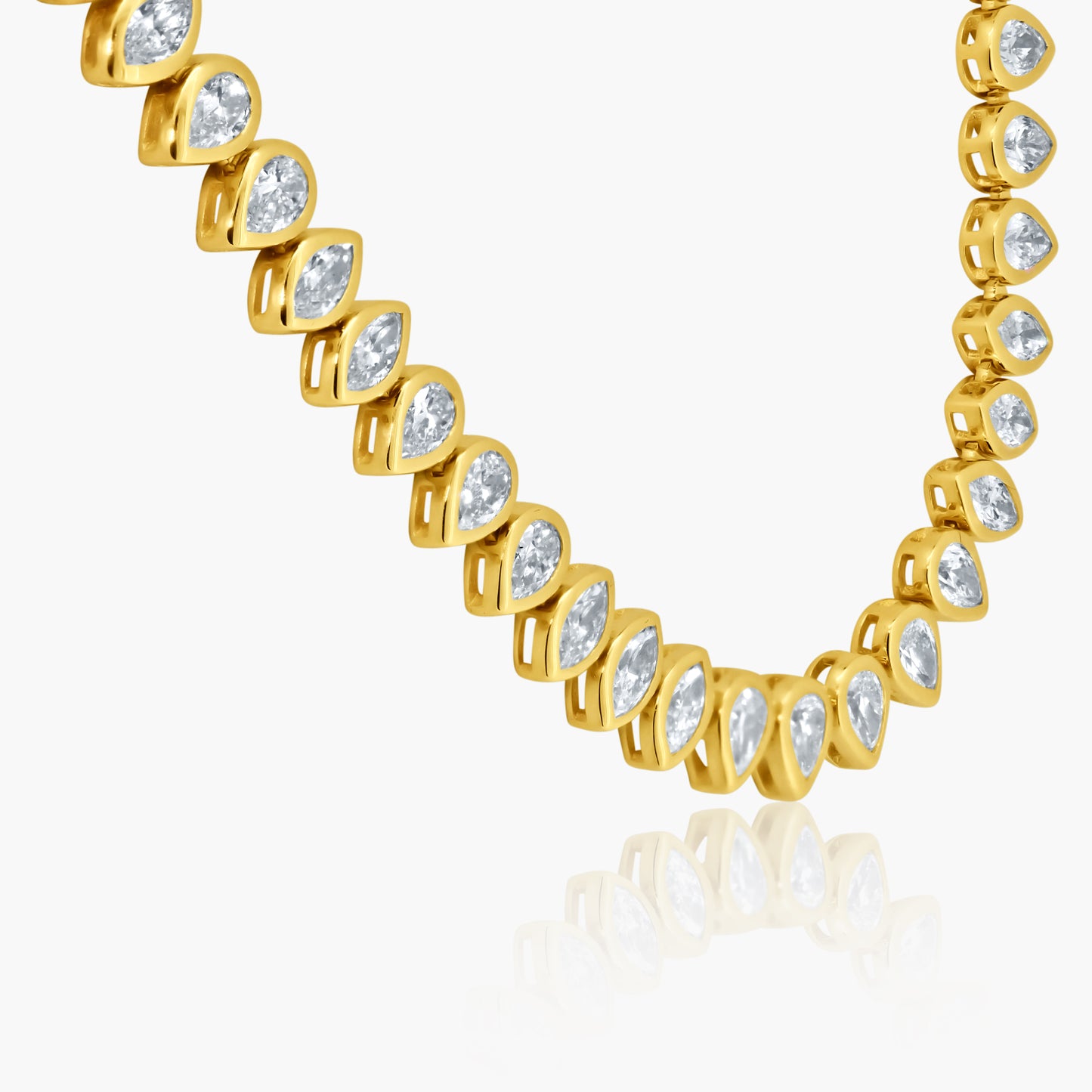 14K Yellow Gold Mixed Cut Diamond Tennis Necklace - N060626