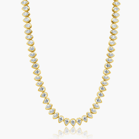 14K Yellow Gold Mixed Cut Diamond Tennis Necklace - N060626