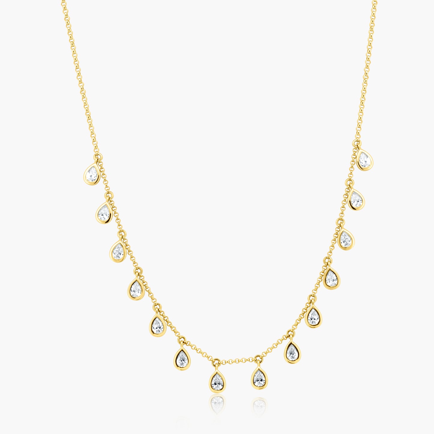 14K Yellow Gold Pear Bezel Station Necklace - N06443A