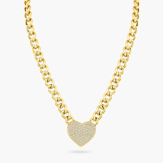 14K Yellow Gold Heart Chain Link Necklace - N100175B