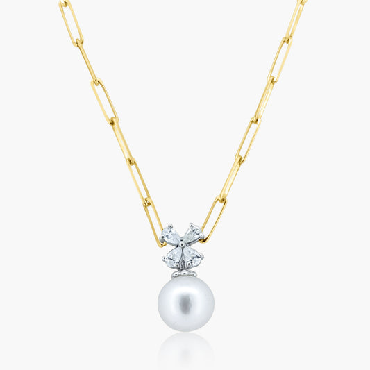 14K Two Tone Pearl Paper Clip Necklace - N60224801