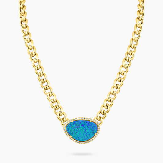 14K Yellow Gold Colored Gemstone Chain Link Necklace - N60389202-2