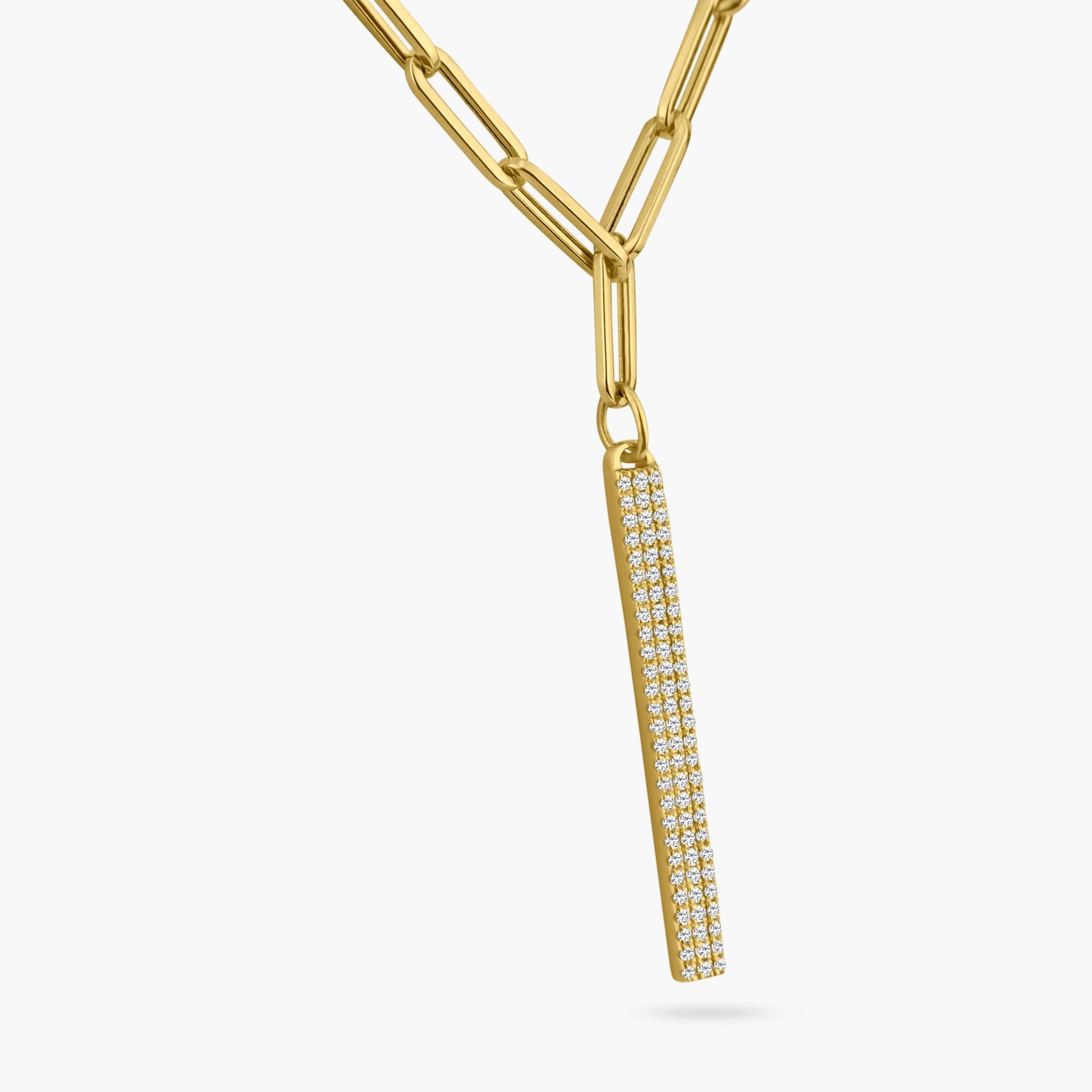 14K Yellow Gold Diamond Bar Paper Clip Necklace - N604063-1