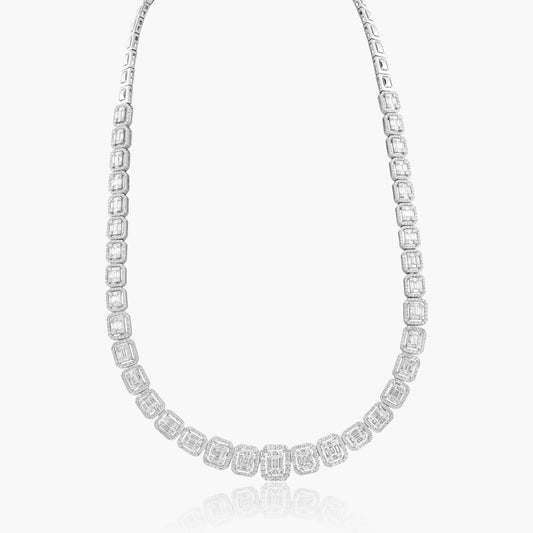 14K White Gold Baguette Necklace-N605006