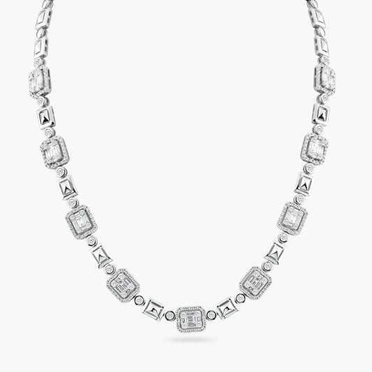 14K White Gold Baguette Necklace-N60501102