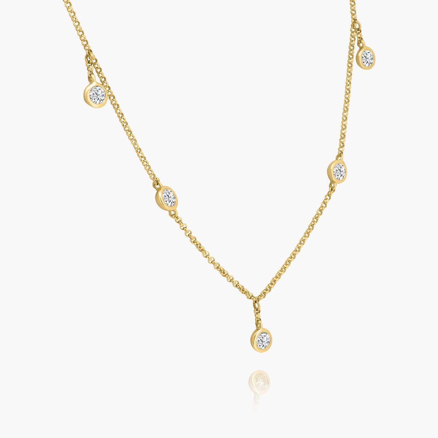 18K Yellow Gold Round Bezel Station Necklace - N60526202-3