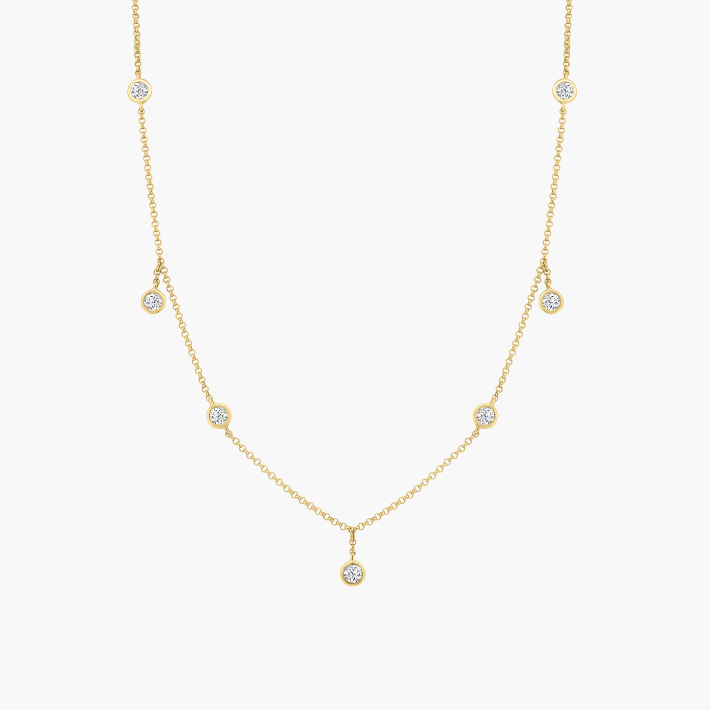 18K Yellow Gold Round Bezel Station Necklace - N60526202-3