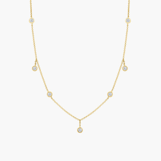 18K Yellow Gold Round Bezel Station Necklace - N60526202-3