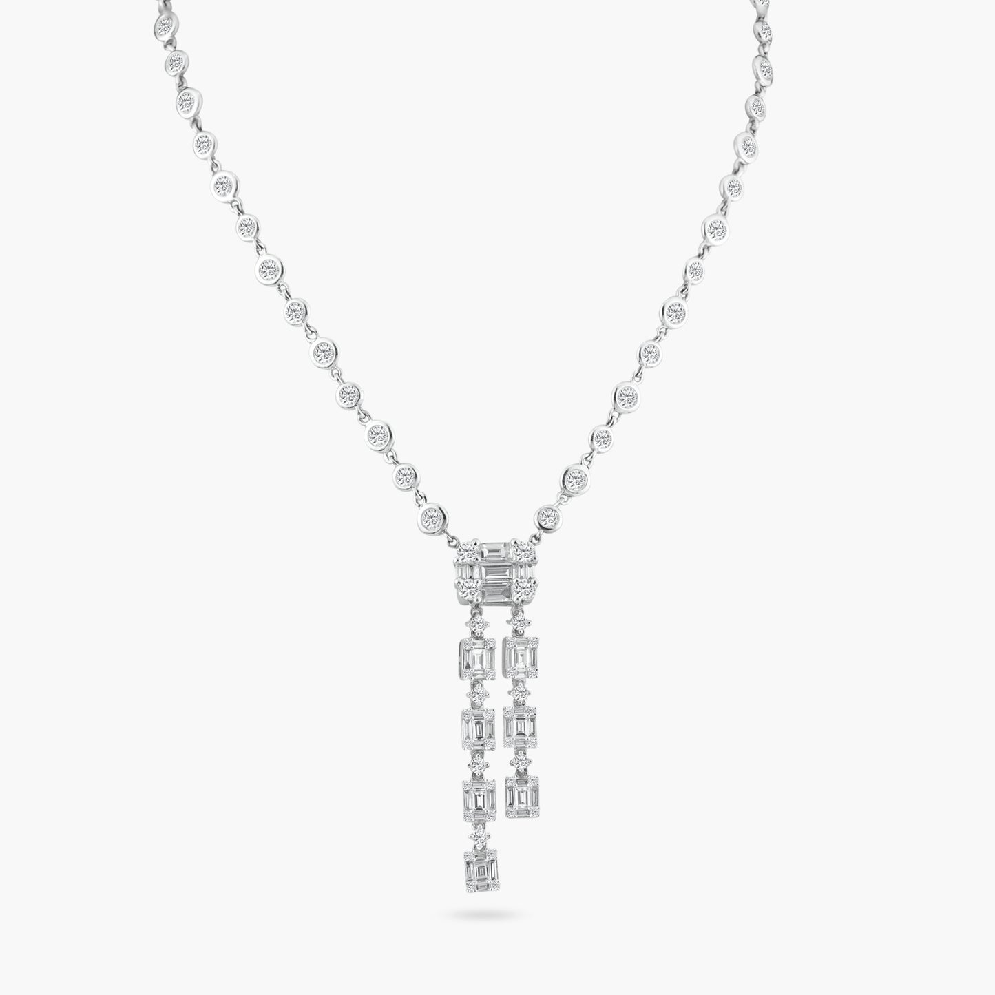 14K White Gold Baguette Statement Necklace-N60541301-1