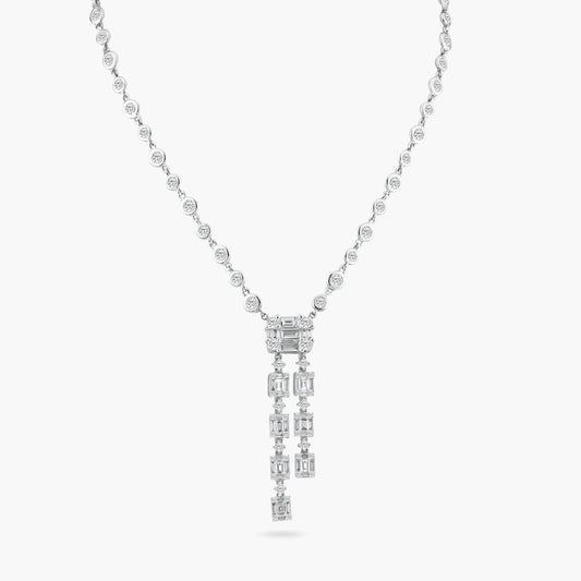 14K White Gold Baguette Statement Necklace-N60541301-1