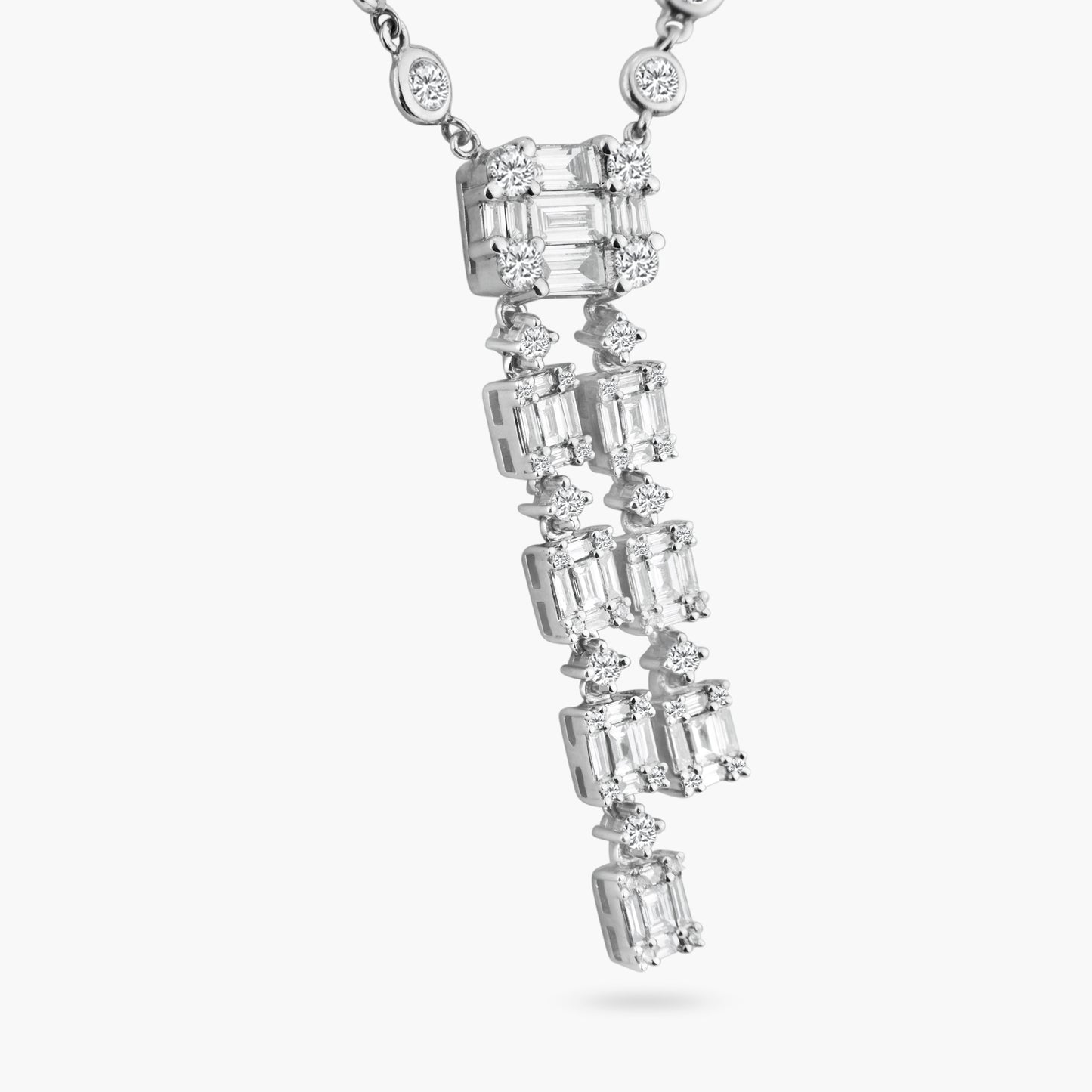 14K White Gold Baguette Statement Necklace-N60541301-1