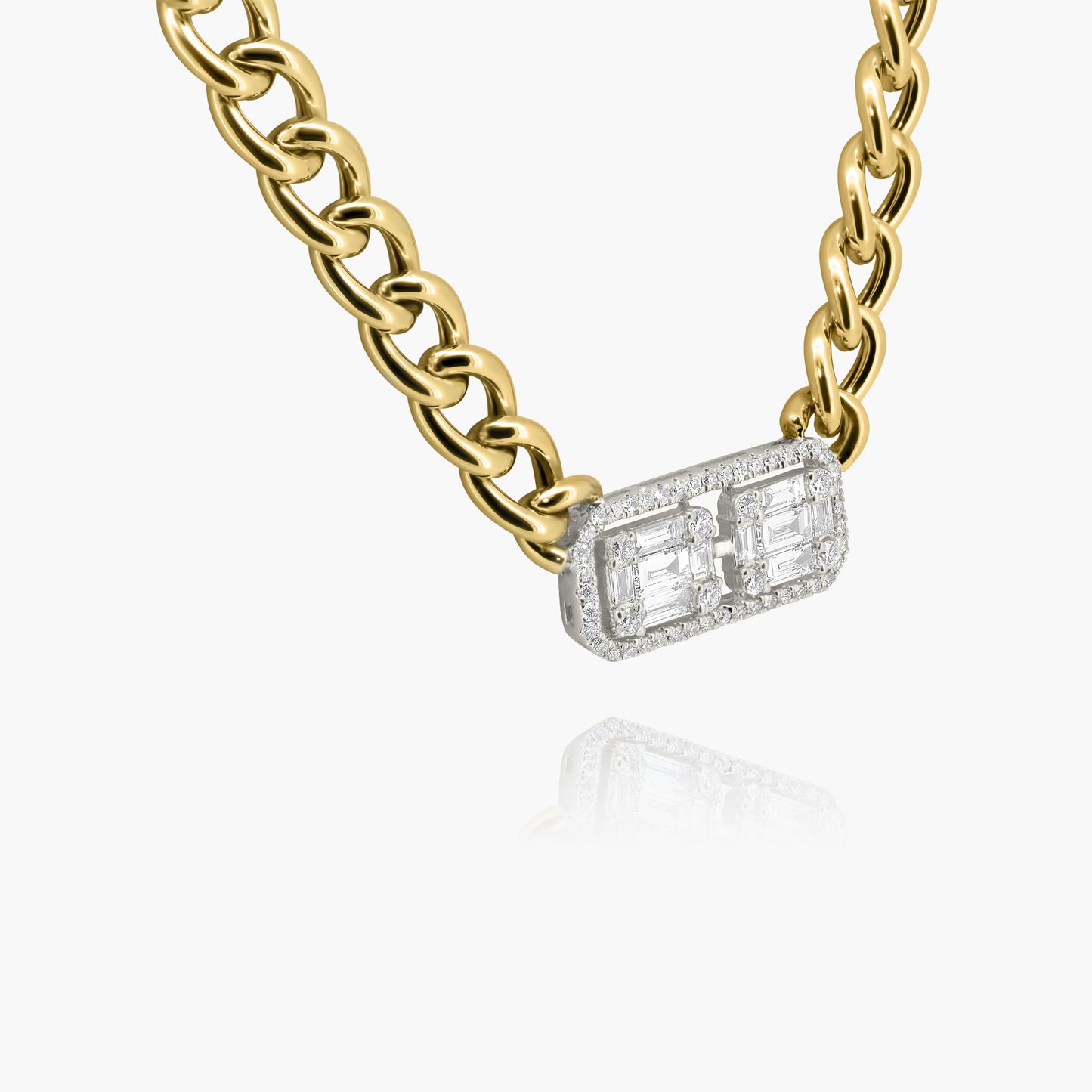 14K Two Tone Baguette Chain Link Necklace - N605521