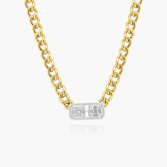 14K Two Tone Baguette Chain Link Necklace - N605521