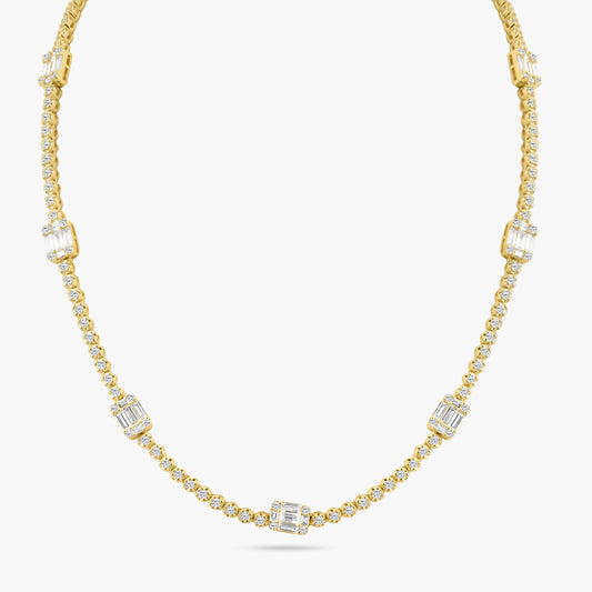 14K Yellow Gold Baguette Tennis Necklace-N60564504