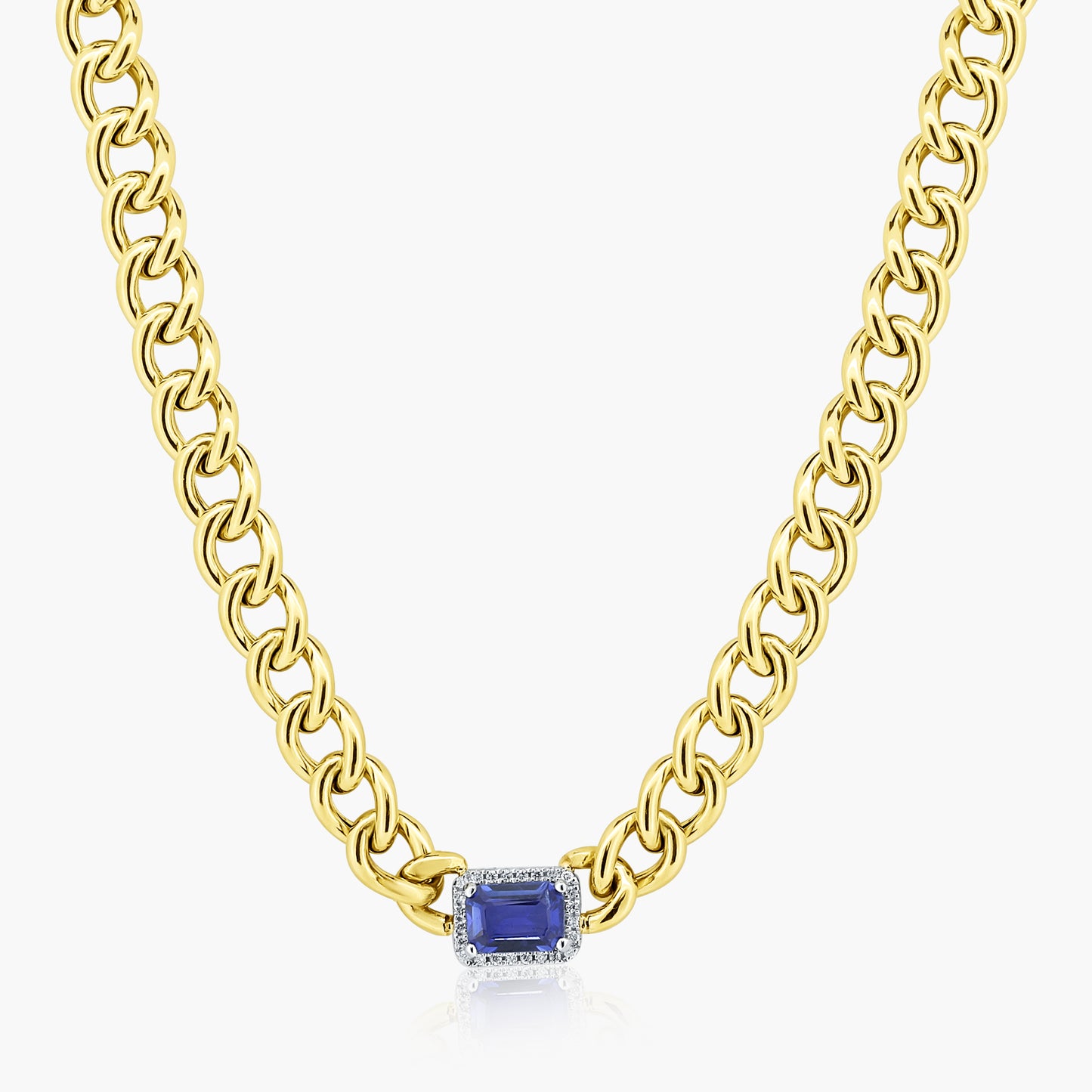 14K Two Tone Colored Gemstone Chain Link Necklace-N605765M02S