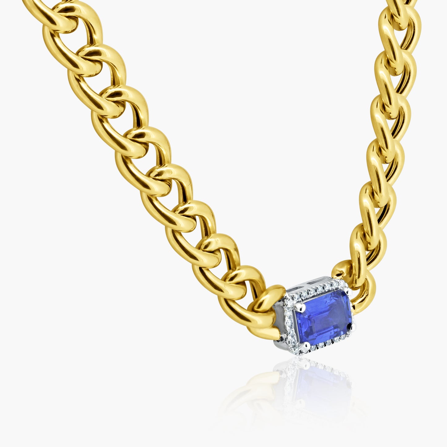 14K Two Tone Colored Gemstone Chain Link Necklace-N605765M02S