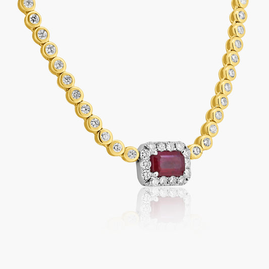 14K Two Tone Colored Gemstone Tennis Necklace-N60588605-1