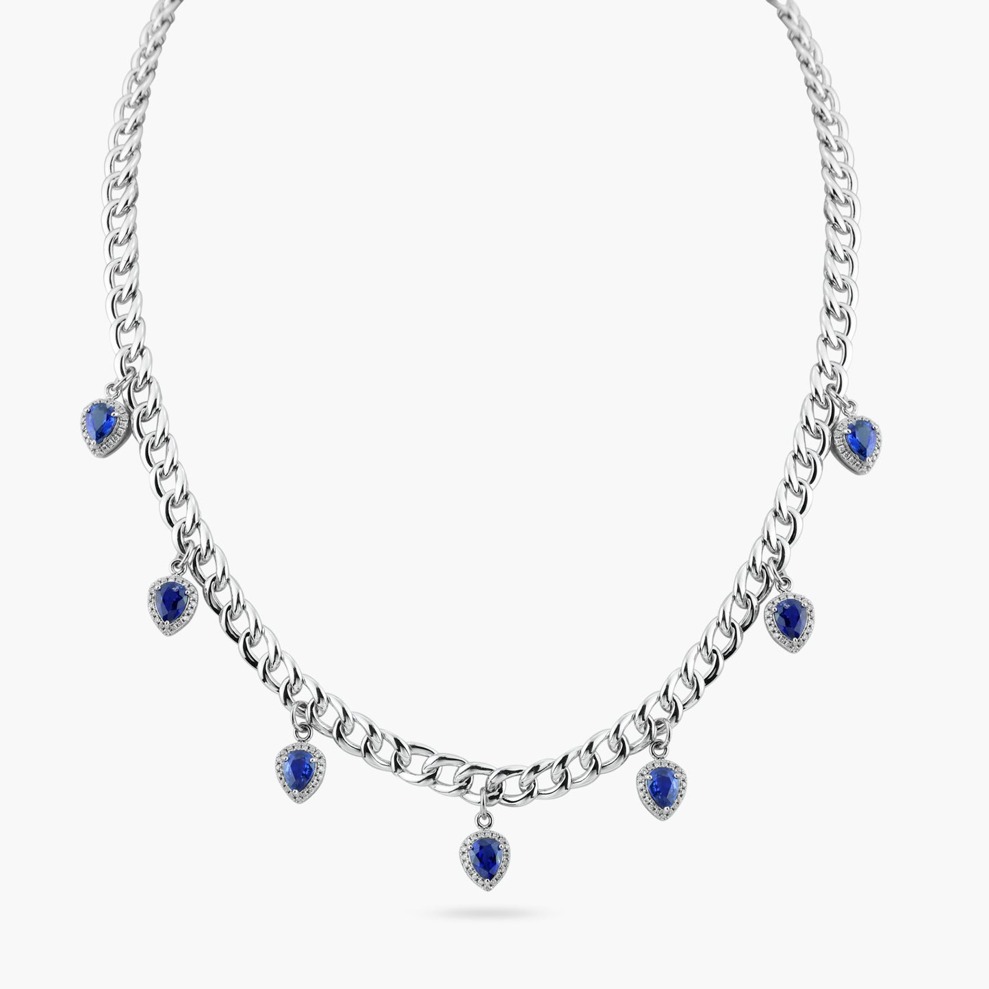 14K White Gold Colored Gemstone Necklace-N605931-7BS