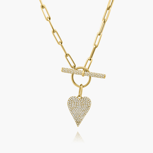 14K Yellow Gold Heart Paper Clip Necklace - N605993