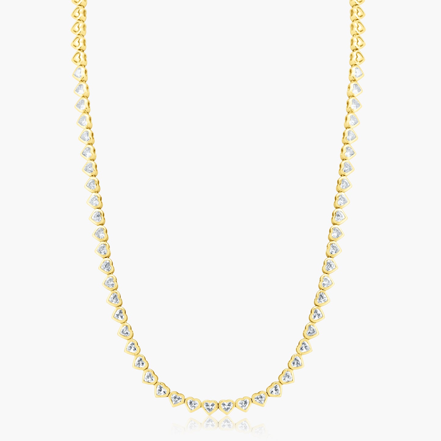 14K Yellow Gold Heart Bezel Tennis Necklace - N606025