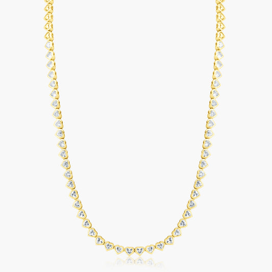 14K Yellow Gold Heart Bezel Tennis Necklace - N606025