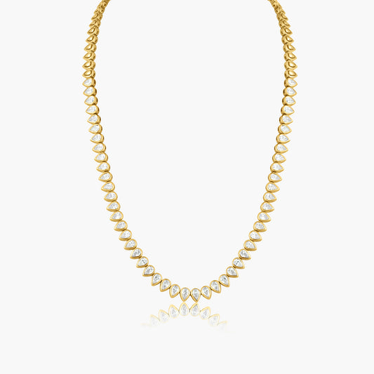 14K Yellow Gold Pear Bezel Tennis Necklace - N606026