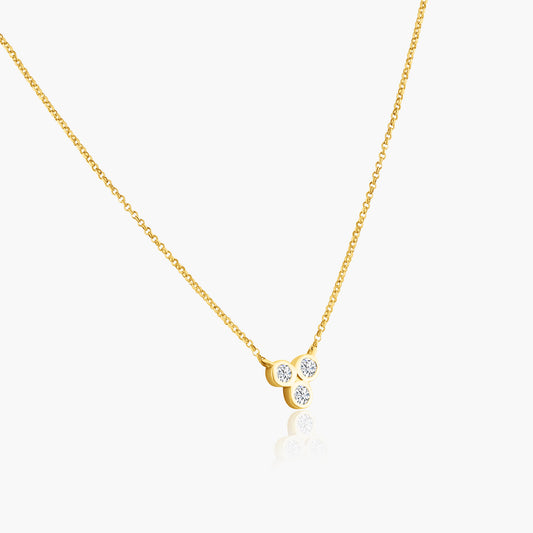 14K Yellow Gold Dainty Tri Round Bezel Pendant-N606044