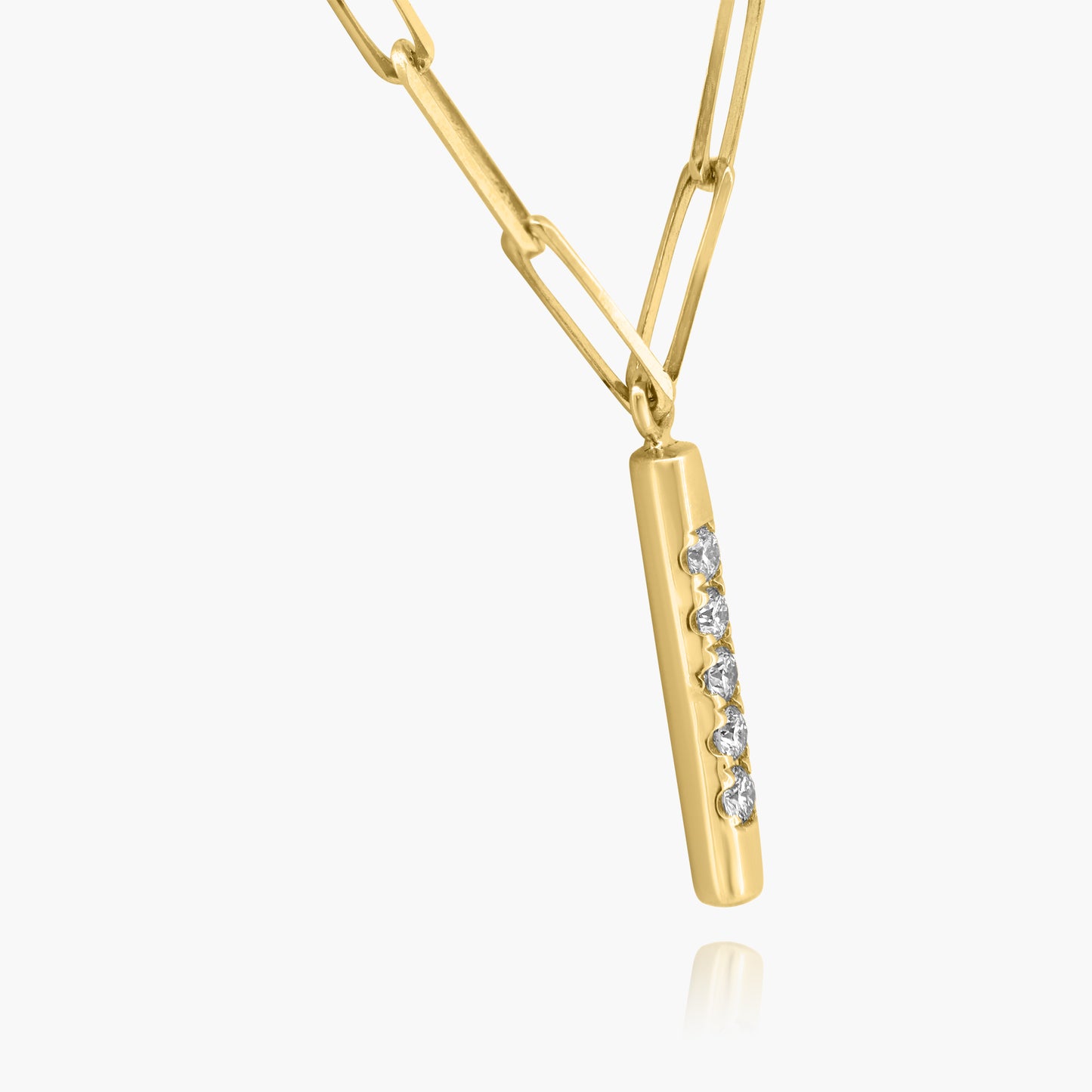 14K Yellow Gold Diamond Bar Paper Clip Necklace - N606047M01-6