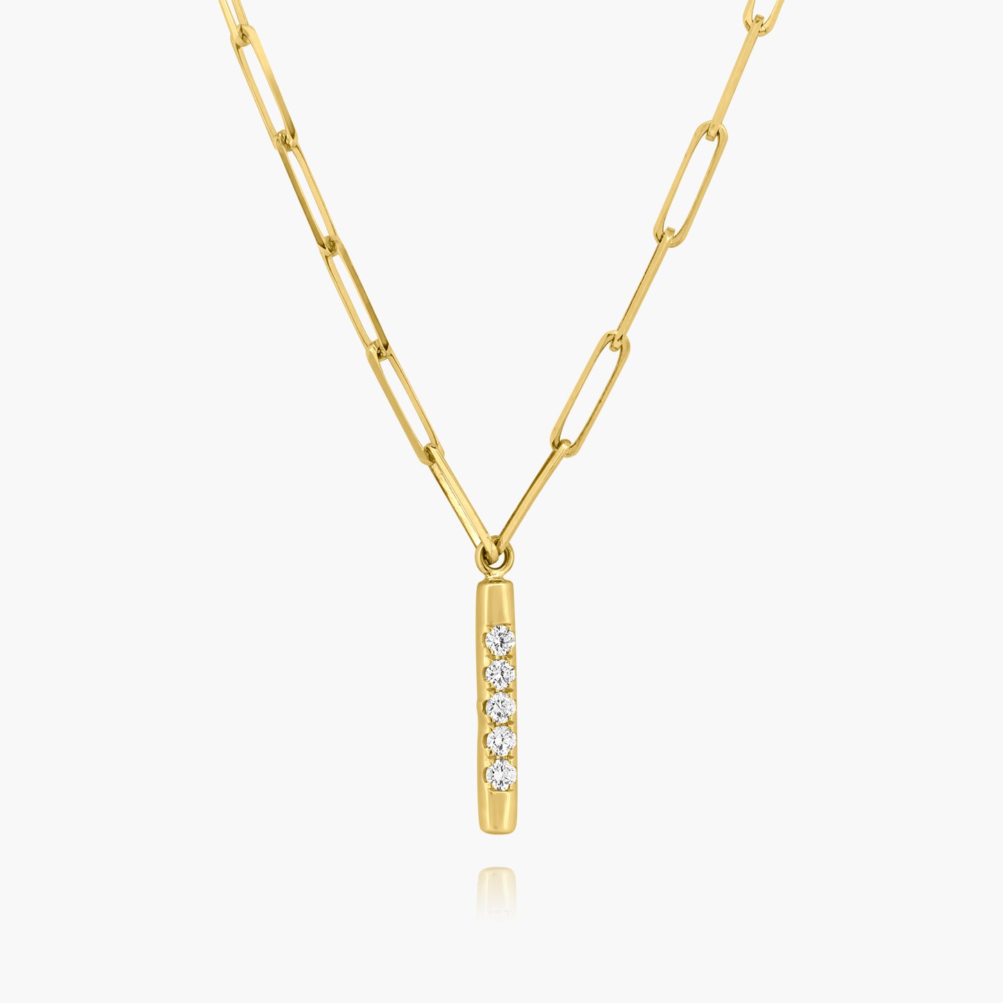 14K Yellow Gold Diamond Bar Paper Clip Necklace - N606047M01-6