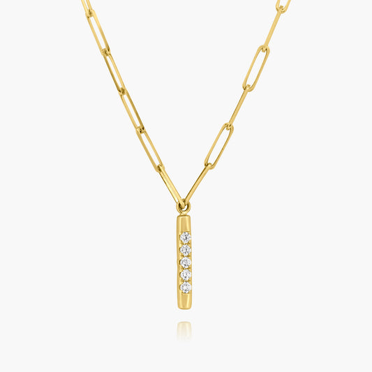 14K Yellow Gold Diamond Bar Paper Clip Necklace - N606047M01-6