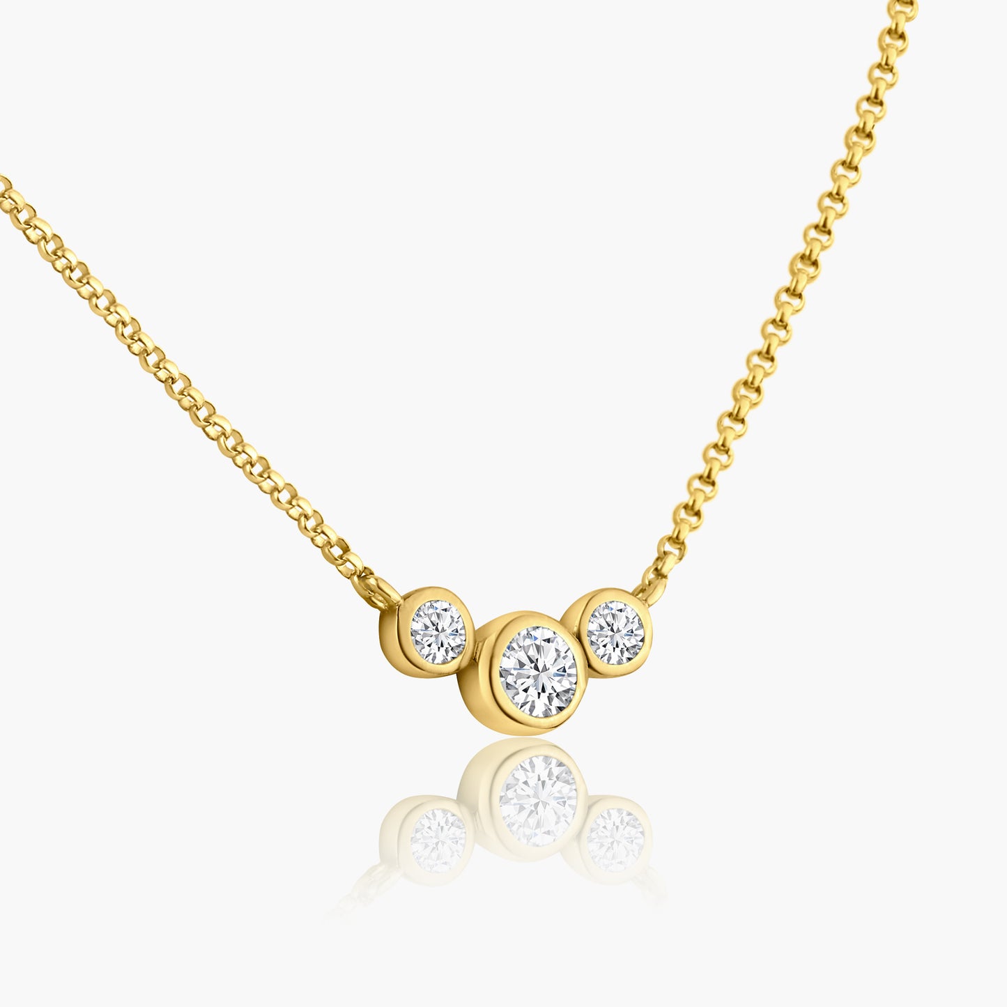 14K Yellow Gold Dainty Tri Round Bezel Pendant - N606060