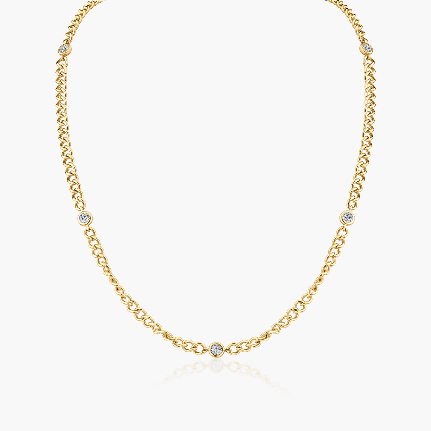 14K Yellow Gold Round Bezel Chain Link Necklace-N606202