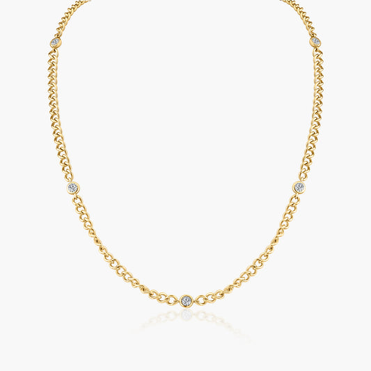 14K Yellow Gold Round Bezel Chain Link Necklace-N606202