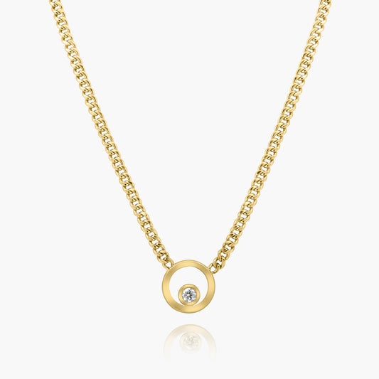 14K Yellow Gold Round Bezel Chain Link Necklace - N60620601-1