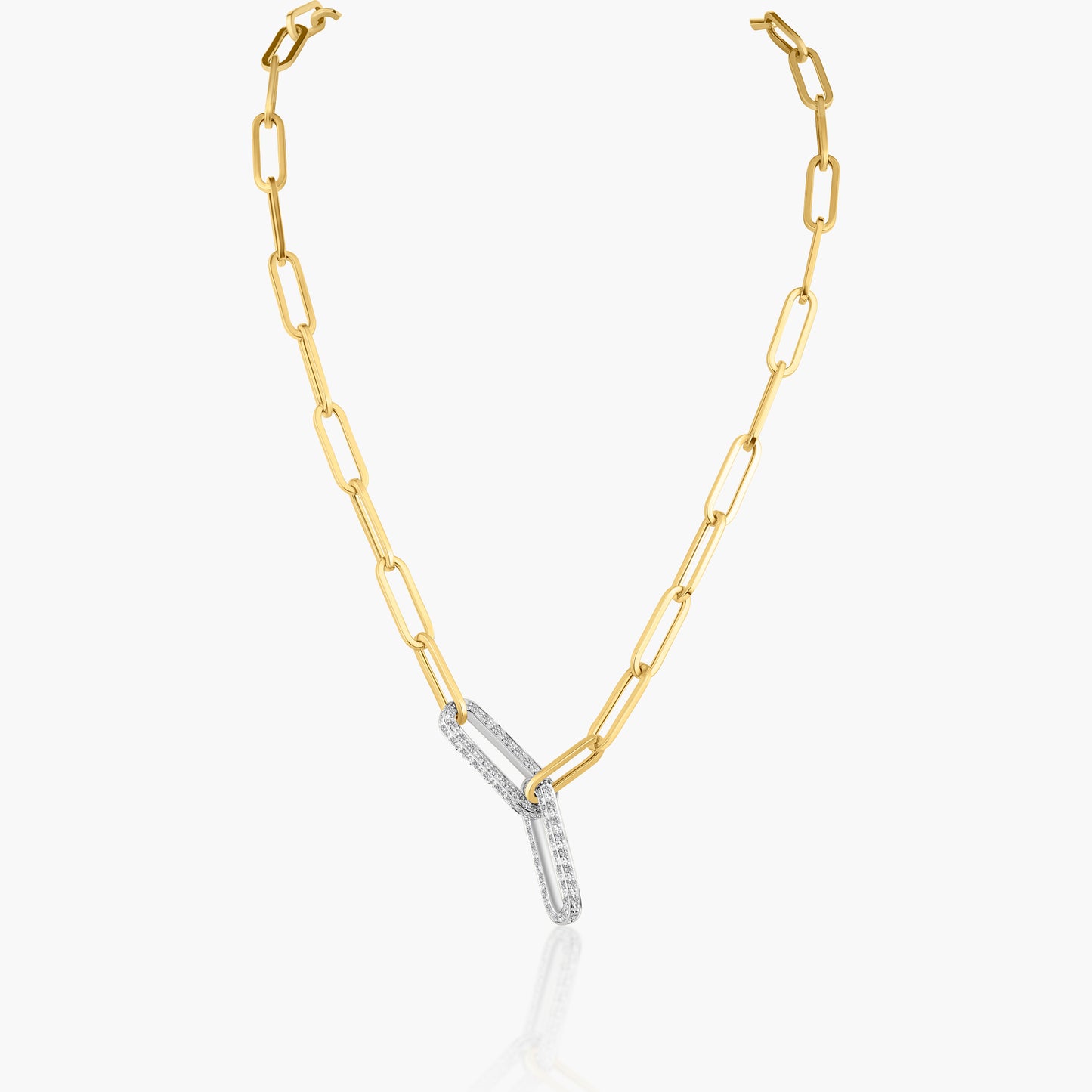 14K Two Tone Paper Clip Necklace-N606235M03