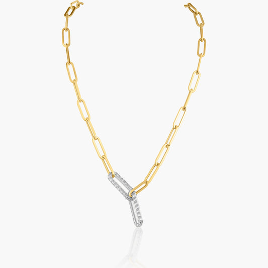 14K Two Tone Paper Clip Necklace-N606235M03