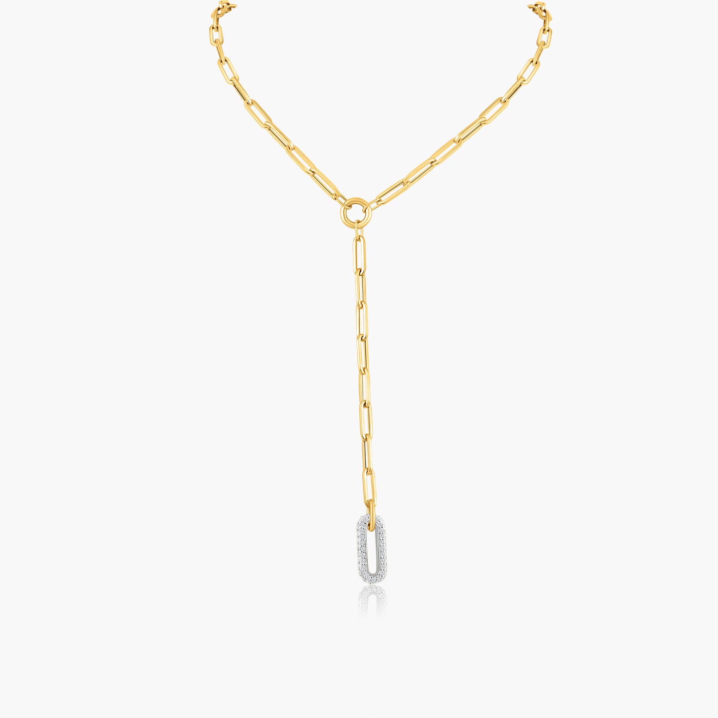 14K Two Tone Paper Clip Necklace-N606277M01-2