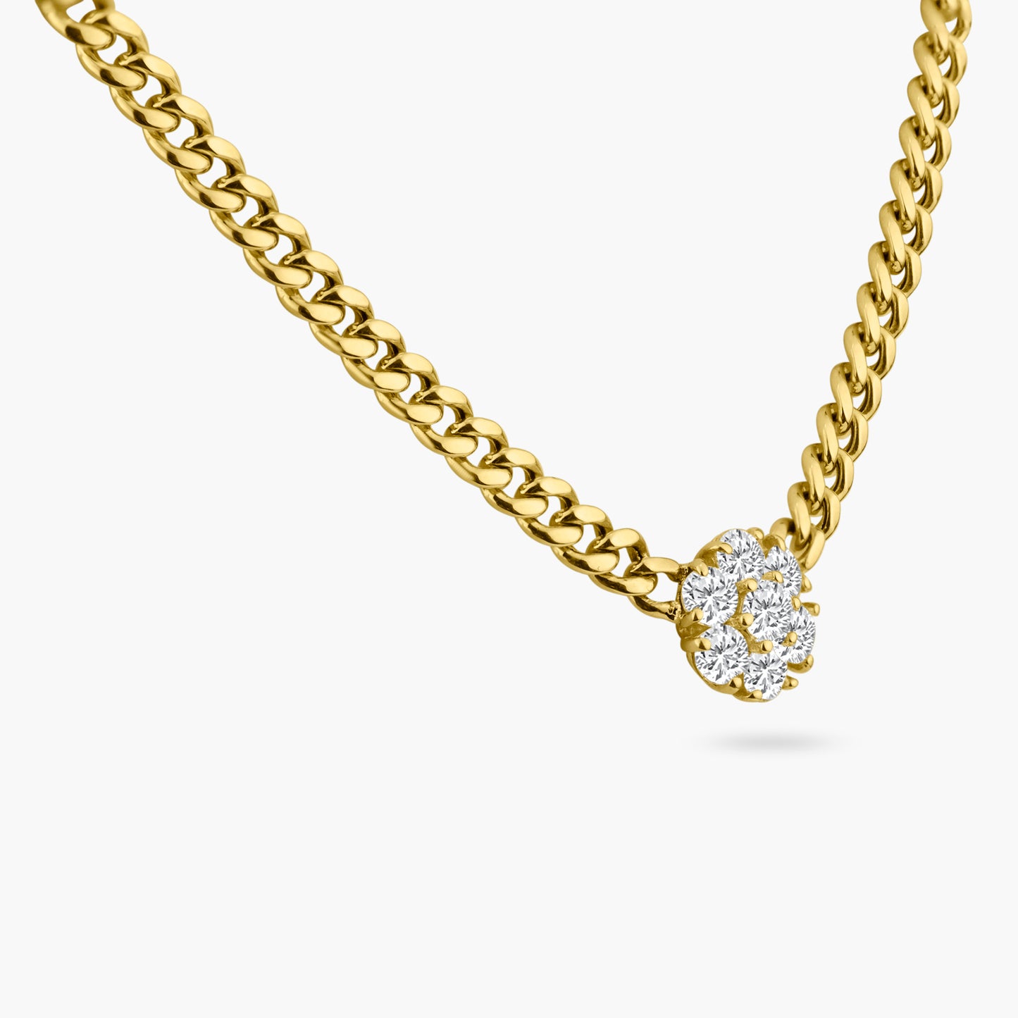 14K Yellow Gold Flower Cluster Chain Link Necklace - N829-2.5EMC