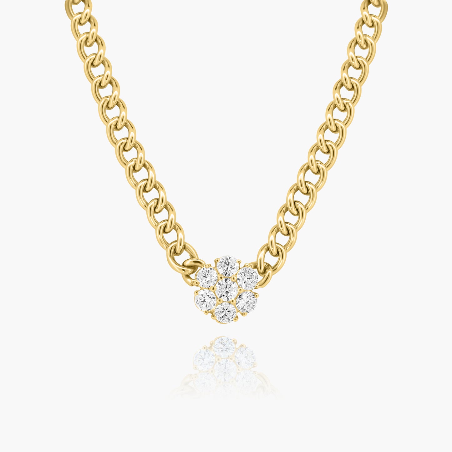 14K Yellow Gold Flower Cluster Chain Link Necklace - N829-4.5E1MC