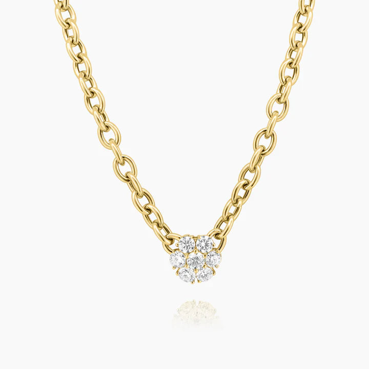 14K Yellow Gold Flower Cluster Chain Link Necklace - N829-4.5EMC