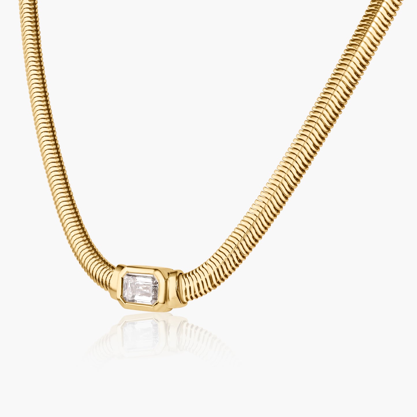 14K Yellow Gold Emerald Cut Bezel Snake Necklace - NBEM50SE