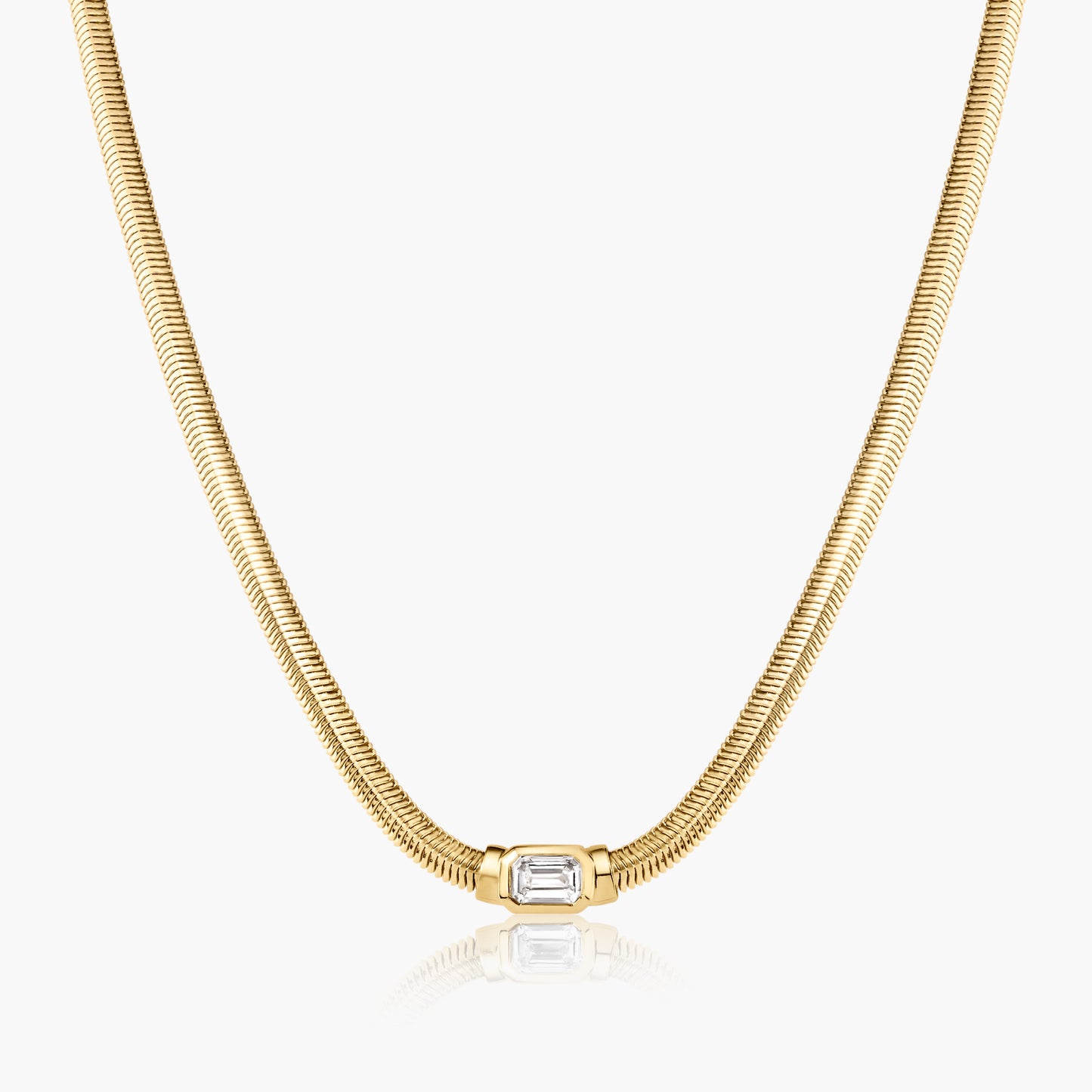 14K Yellow Gold Emerald Cut Bezel Snake Necklace - NBEM50SE