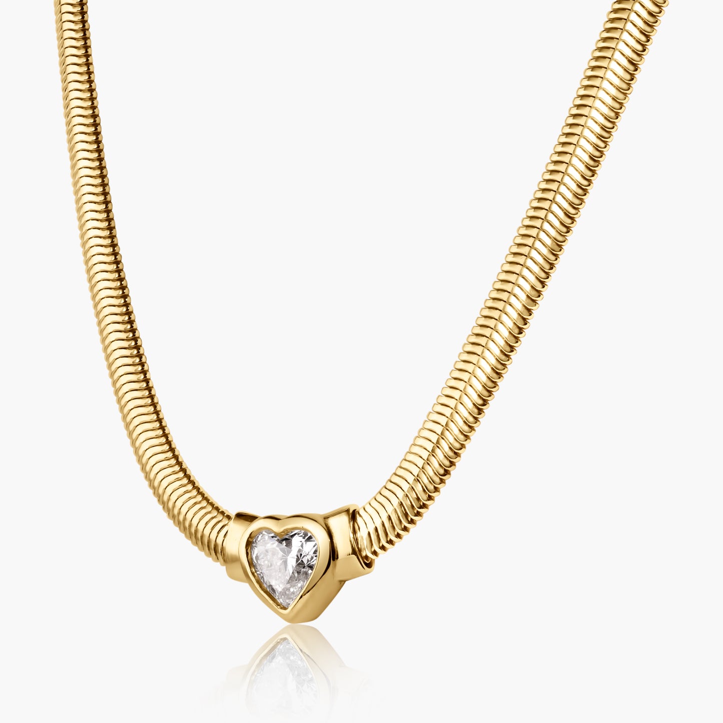 14K Yellow Gold Heart Bezel Snake Necklace - NBHS50SE