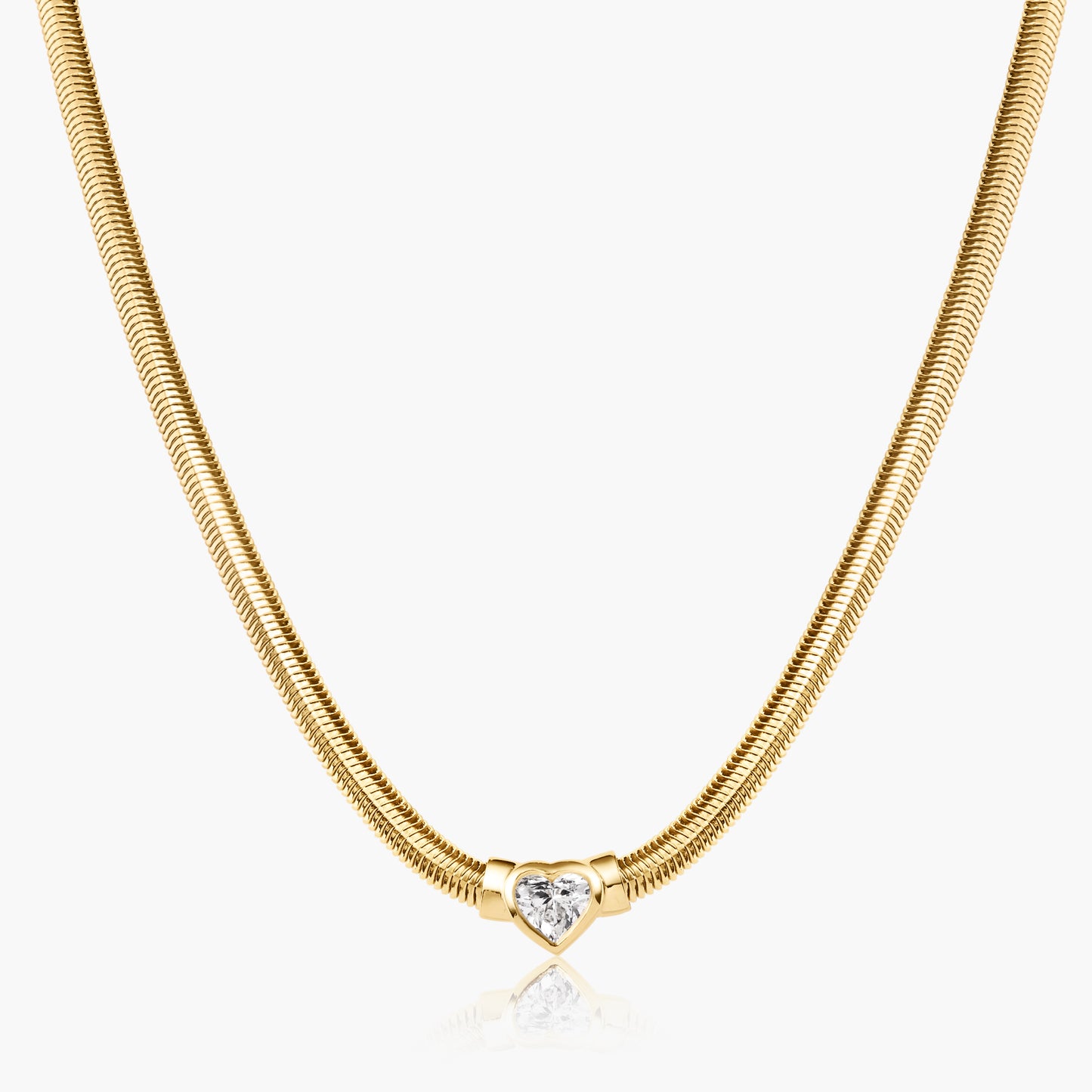 14K Yellow Gold Heart Bezel Snake Necklace - NBHS50SE