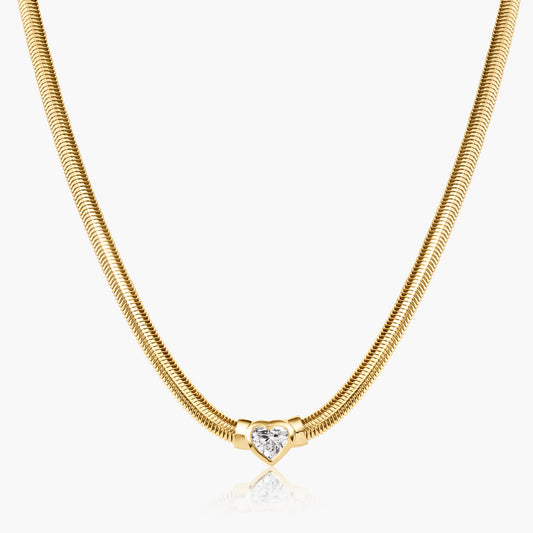 14K Yellow Gold Heart Bezel Snake Necklace - NBHS50SE