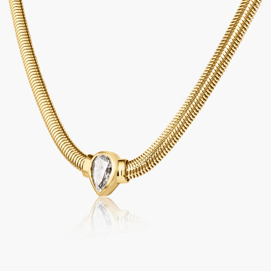 14K Yellow Gold Pear Bezel Snake Necklace - NBPS50SE