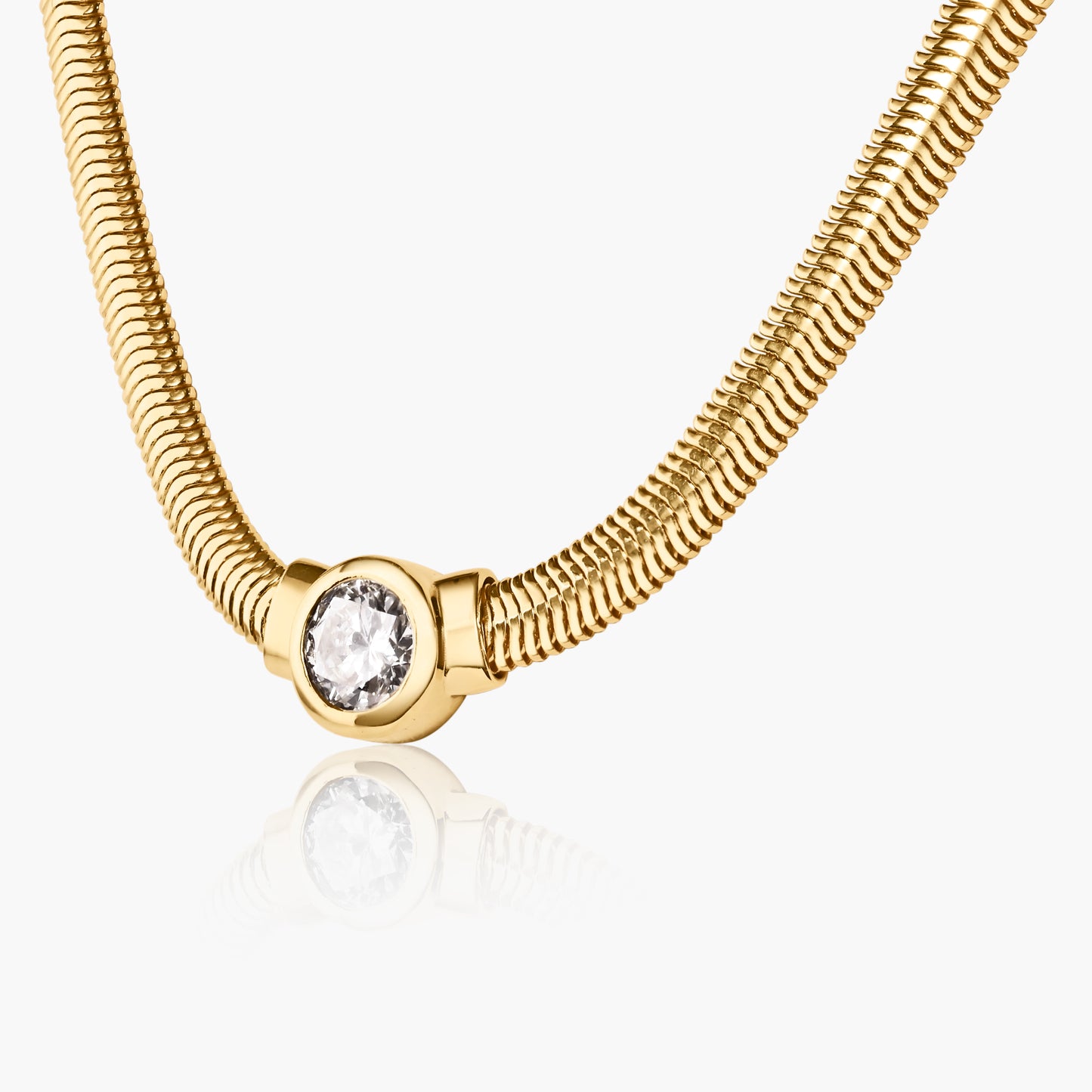 14K Yellow Gold Round Bezel Snake Necklace - NBRD50SE